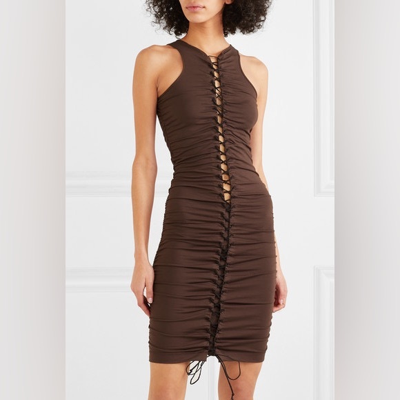 NWT UNRAVEL PROJECT BEN TAVERNITI Lace Up Ruched Stretch Jer­sey Mi­ni Dress - Picture 3 of 7